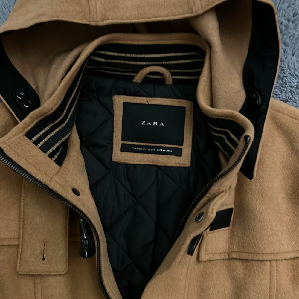 Zara Tan Hooded Men's Coat - Picture 2 of 6